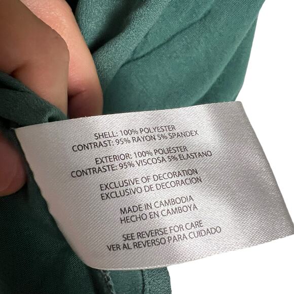 Banana Republic Solid Green Cap Sleeve V-Neck Crepe Popover Blouse Size Small - Picture 6 of 9